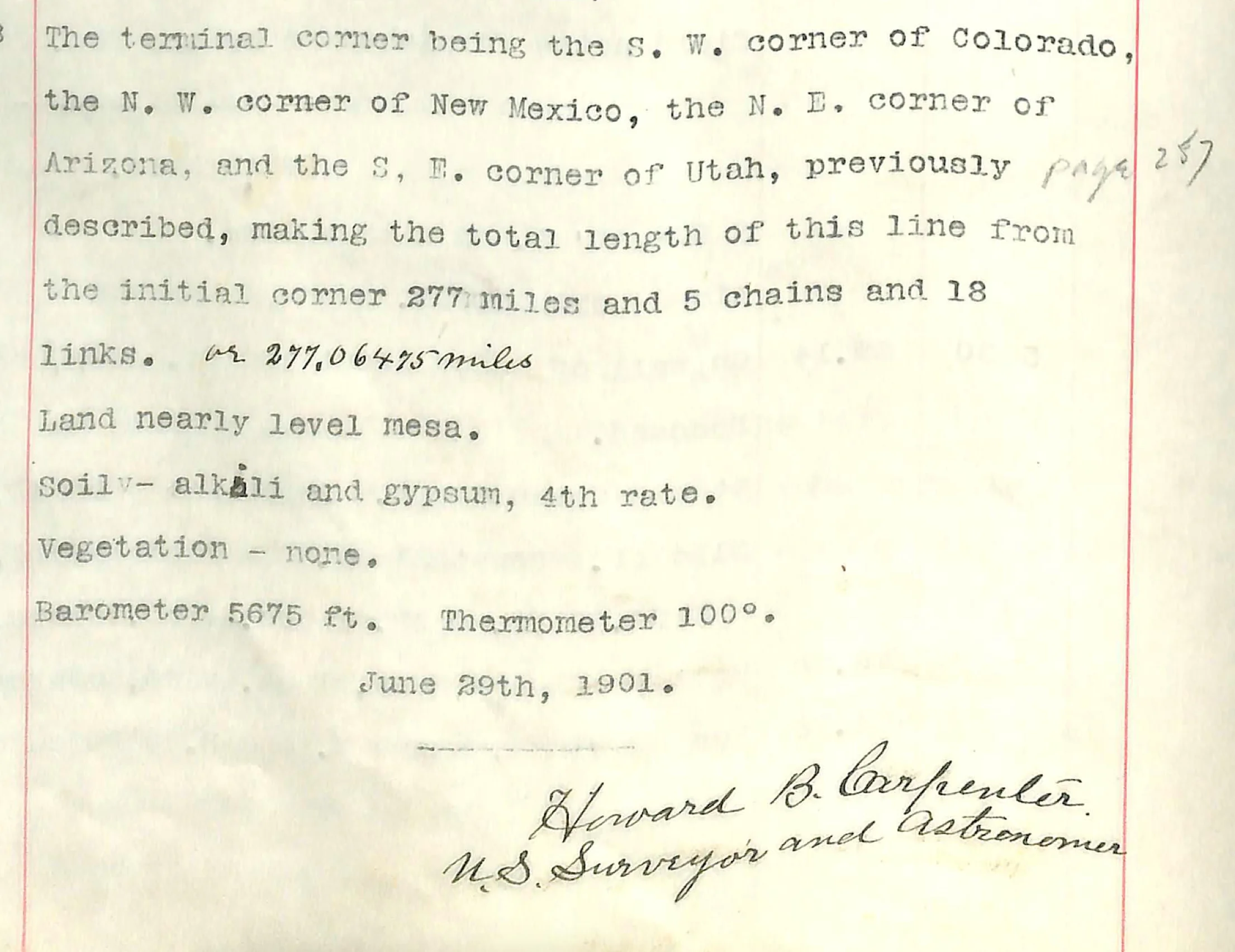 Howard Carpenter concludes his survey of the line between Utah and the Territory of Arizona