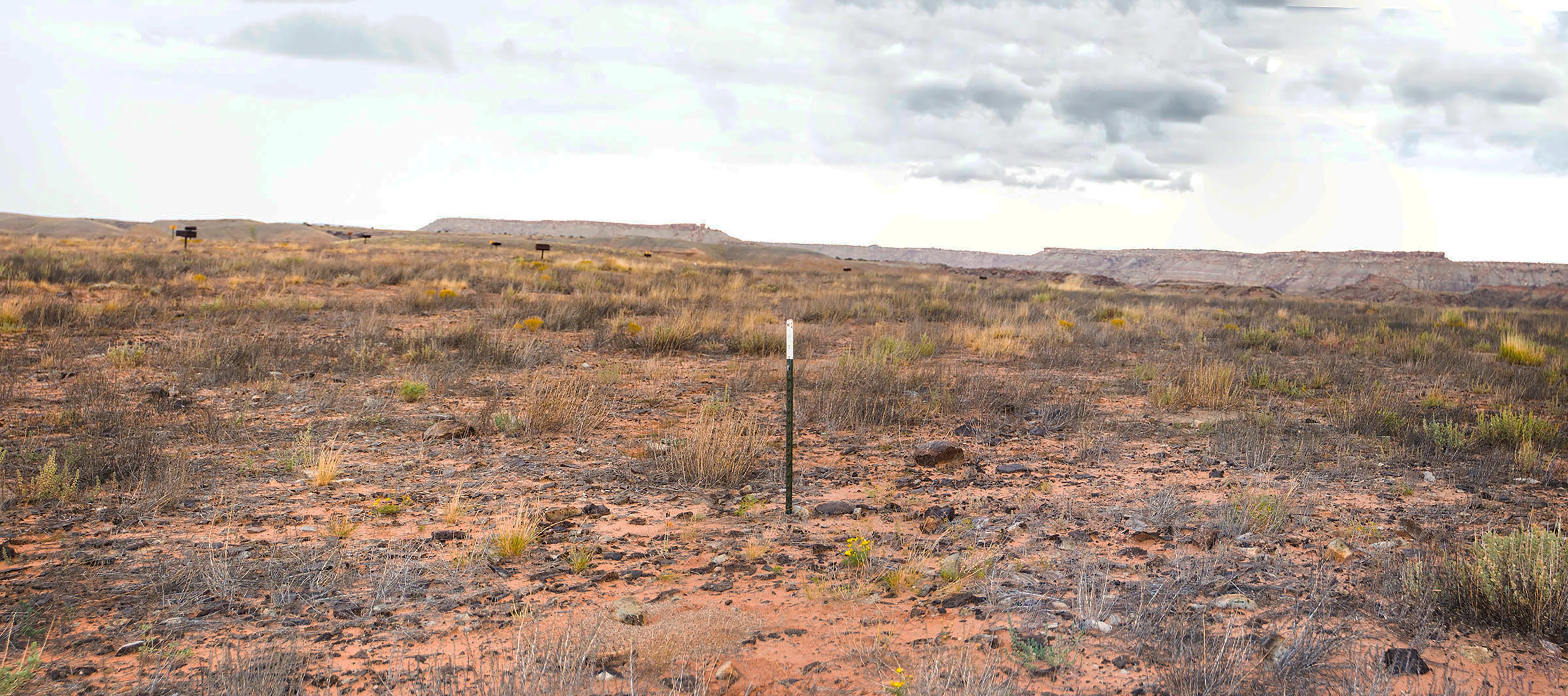 A fencepost marking the exact location of the 37th parallel just north of Four Corners